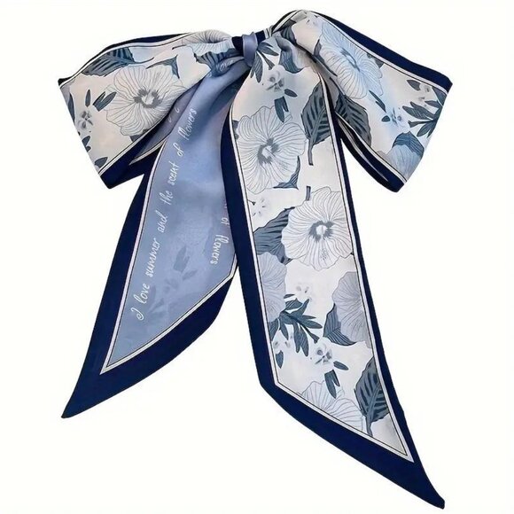 BLUE FLORAL RIBBON SCARF - Picture 1 of 2